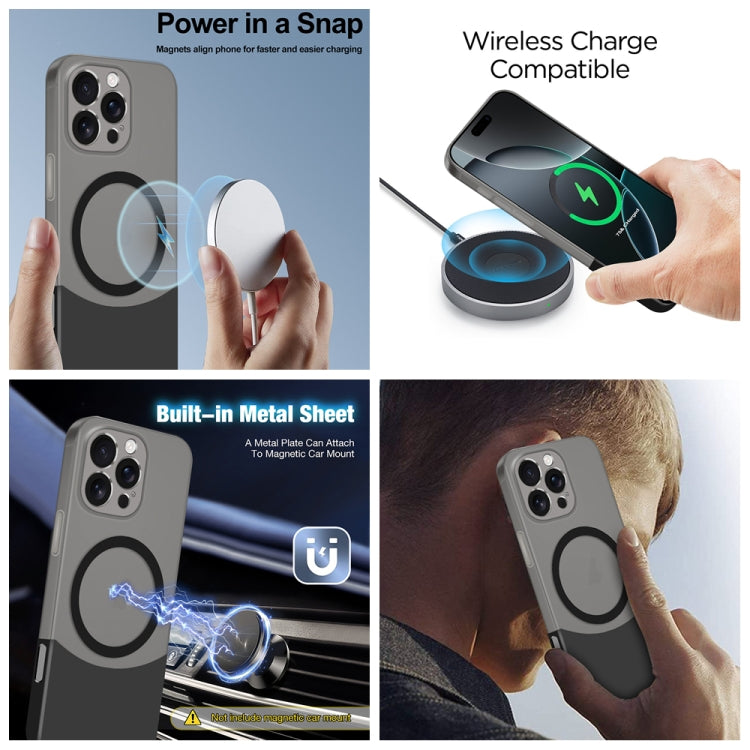 For iPhone 16 Dual Color Stitching MagSafe Magnetic PC Phone Case(Black) by buy2fix