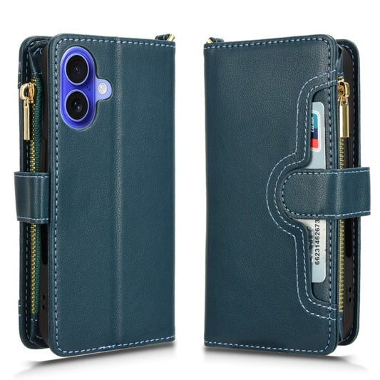 For iPhone 16 Plus Litchi Texture Zipper Leather Phone Case(Green) by buy2fix