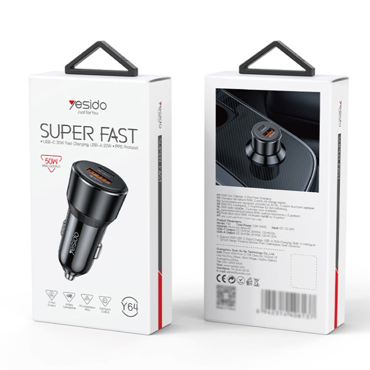 Yesido Y64 PD30W Type-C + QC20W USB Super Fast Car Charger(Black) by Yesido