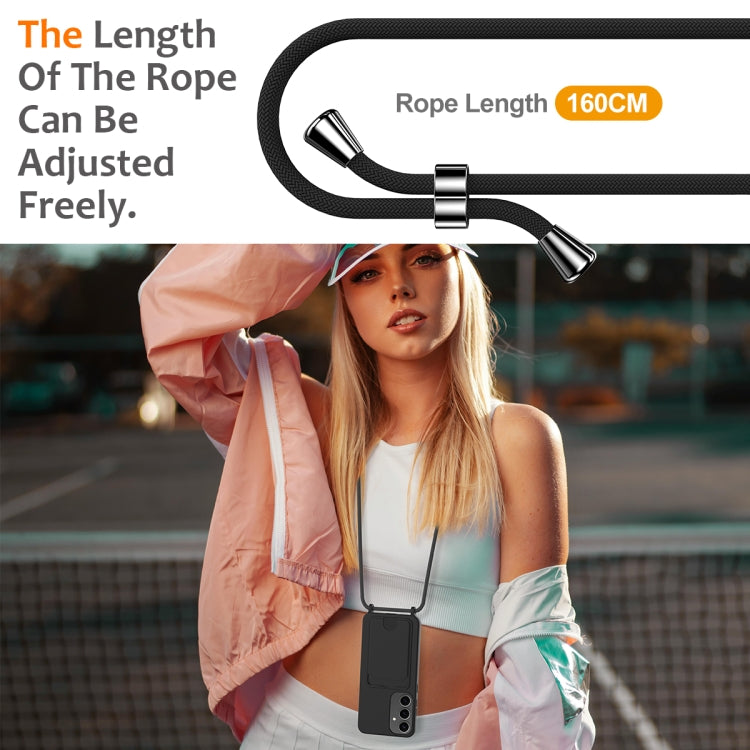 For Samsung Galaxy S25+ 5G Integrated Card Bag Solid Color Liquid Silicone Phone Case with Lanyard(Black) by buy2fix