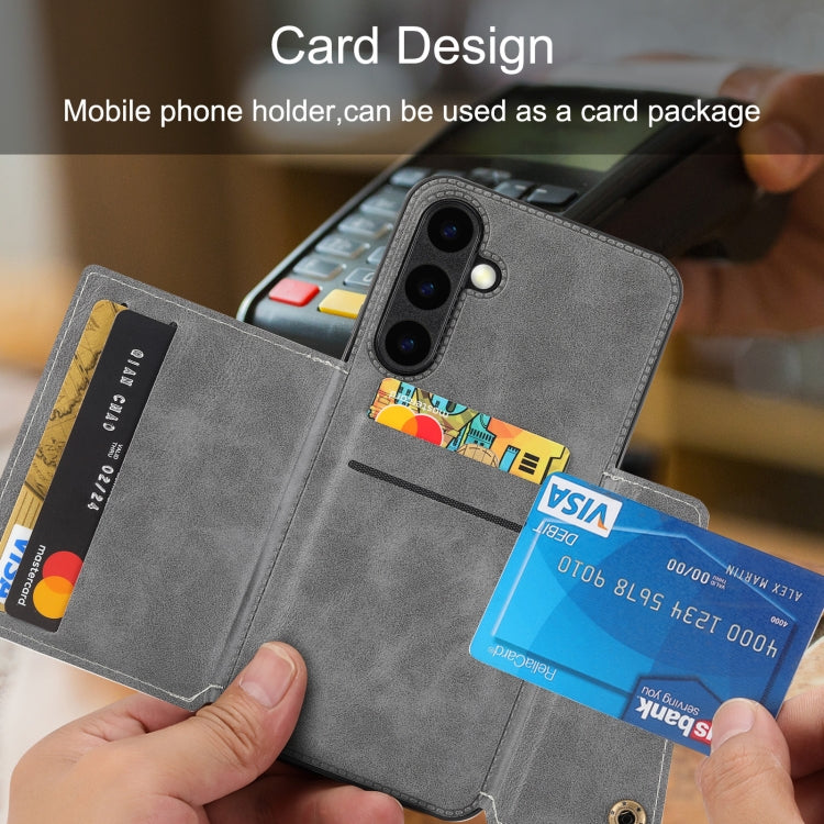 For Samsung Galaxy S25 5G Double Buckle Card Slots Magnetic Phone Case(Grey) by buy2fix