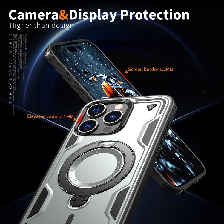 For iPhone 15 Pro Max PC Hybrid TPU Armor MagSafe Ring Holder Phone Case(Grey) by buy2fix