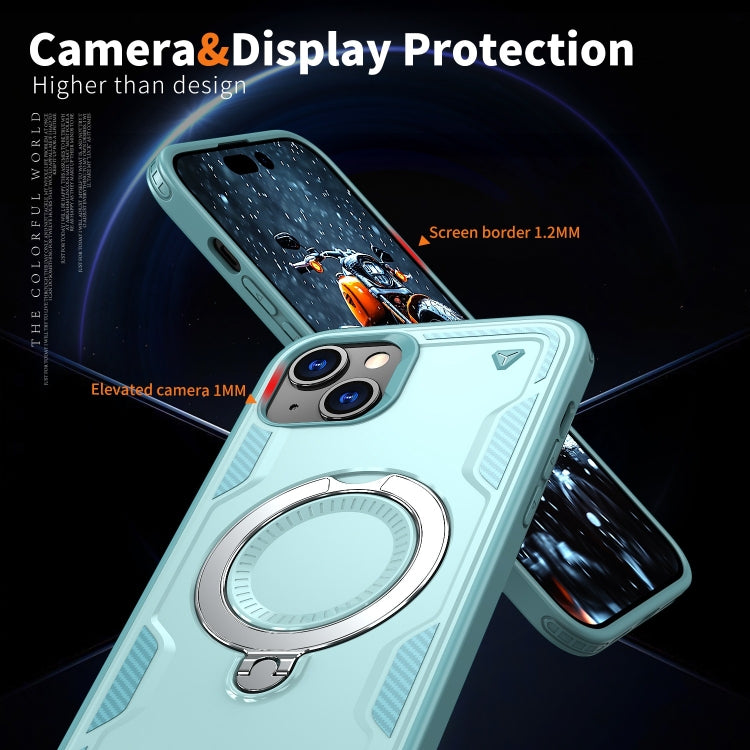 For iPhone 15 Plus PC Hybrid TPU Armor MagSafe Ring Holder Phone Case(Light Blue) by buy2fix