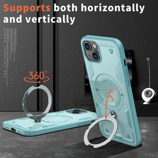 For iPhone 15 PC Hybrid TPU Armor MagSafe Ring Holder Phone Case(Light Blue) by buy2fix