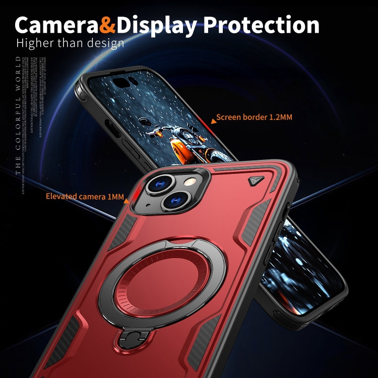 For iPhone 15 PC Hybrid TPU Armor MagSafe Ring Holder Phone Case(Red) by buy2fix