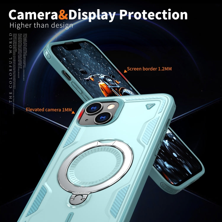 For iPhone 14 Plus PC Hybrid TPU Armor MagSafe Ring Holder Phone Case(Light Blue) by buy2fix