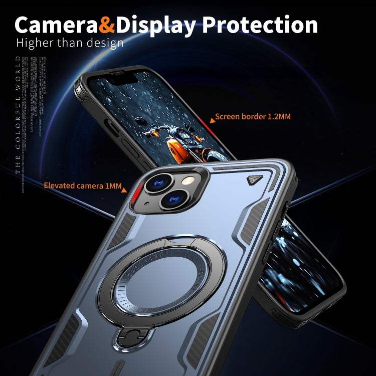 For iPhone 14 Plus PC Hybrid TPU Armor MagSafe Ring Holder Phone Case(Blue) by buy2fix