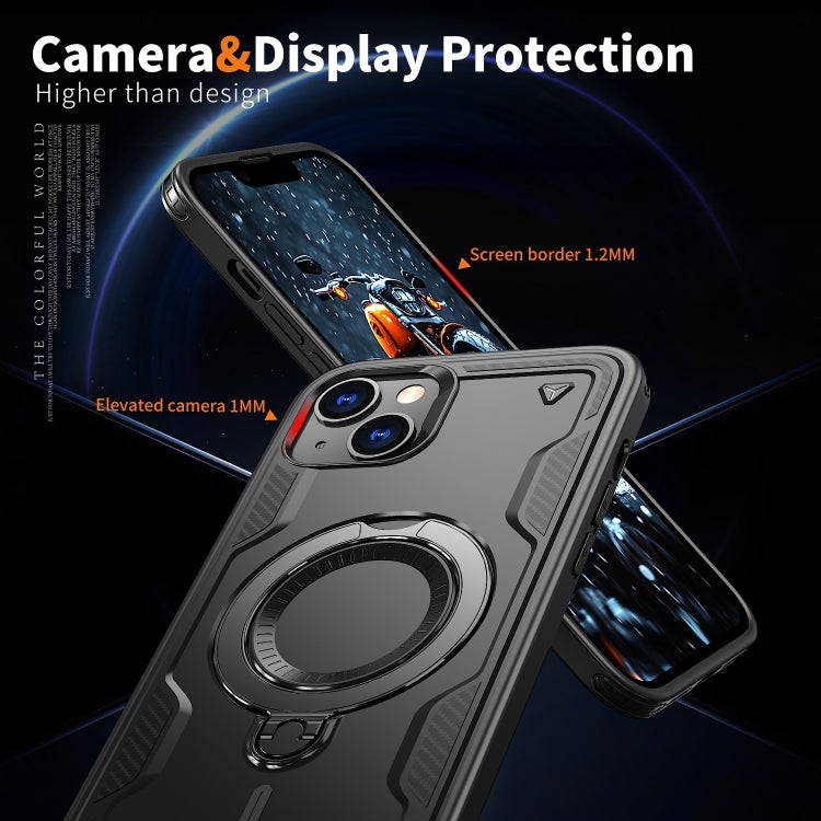 For iPhone 14 PC Hybrid TPU Armor MagSafe Ring Holder Phone Case(Black) by buy2fix