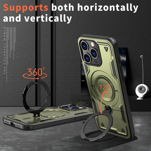 For iPhone 14 Pro PC Hybrid TPU Armor MagSafe Ring Holder Phone Case(Olive Green) by buy2fix