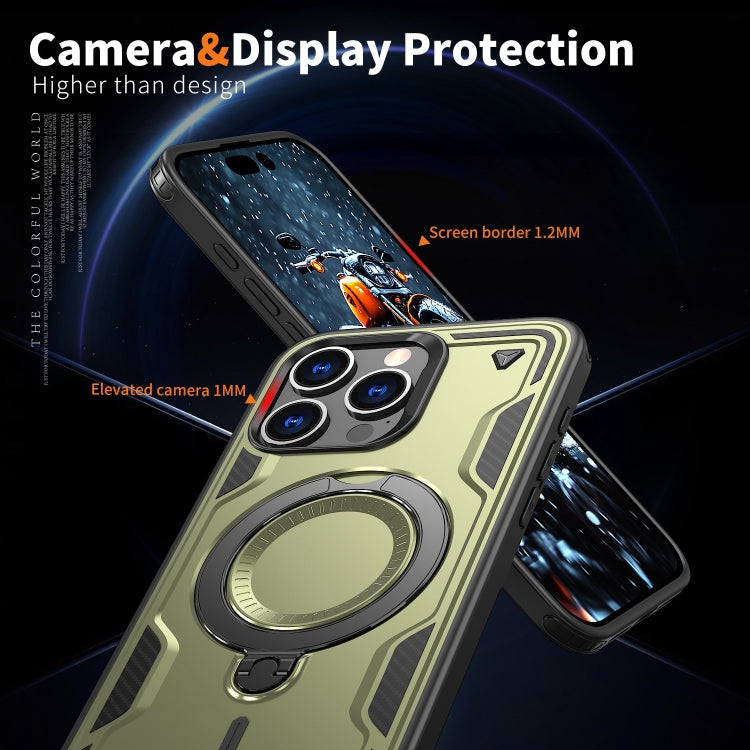 For iPhone 14 Pro PC Hybrid TPU Armor MagSafe Ring Holder Phone Case(Olive Green) by buy2fix