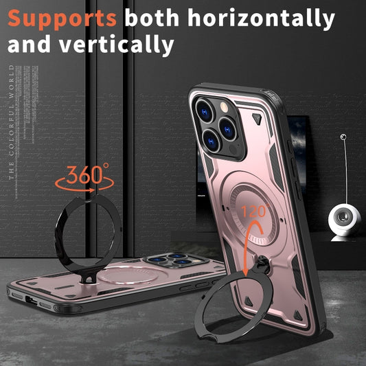 For iPhone 14 Pro PC Hybrid TPU Armor MagSafe Ring Holder Phone Case(Rose Gold) by buy2fix