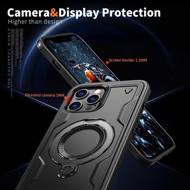 For iPhone 12 Pro Max PC Hybrid TPU Armor MagSafe Ring Holder Phone Case(Black) by buy2fix