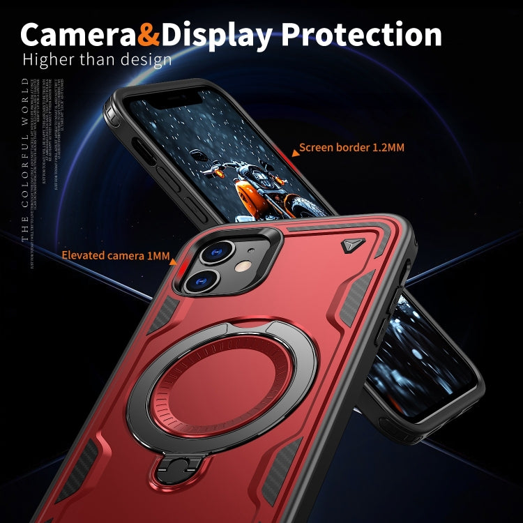 For iPhone 11 PC Hybrid TPU Armor MagSafe Ring Holder Phone Case(Red) by buy2fix