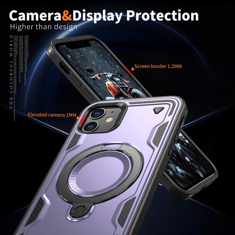 For iPhone 11 PC Hybrid TPU Armor MagSafe Ring Holder Phone Case(Purple) by buy2fix
