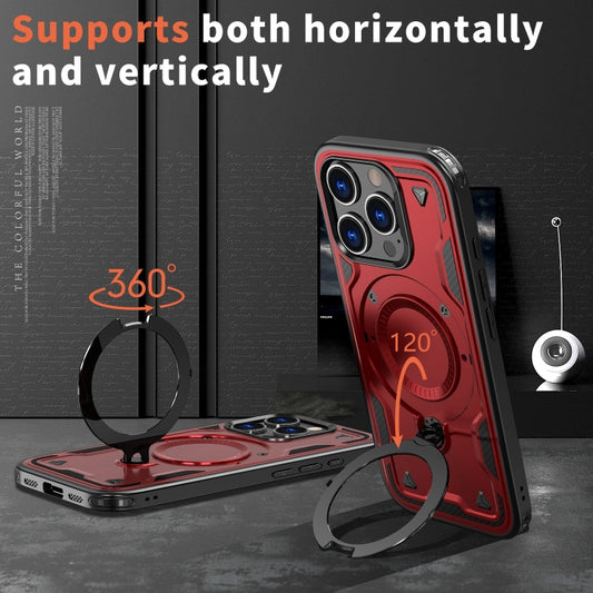 For iPhone 16 Pro PC Hybrid TPU Armor MagSafe Ring Holder Phone Case(Red) by buy2fix