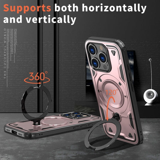 For iPhone 16 Pro PC Hybrid TPU Armor MagSafe Ring Holder Phone Case(Rose Gold) by buy2fix