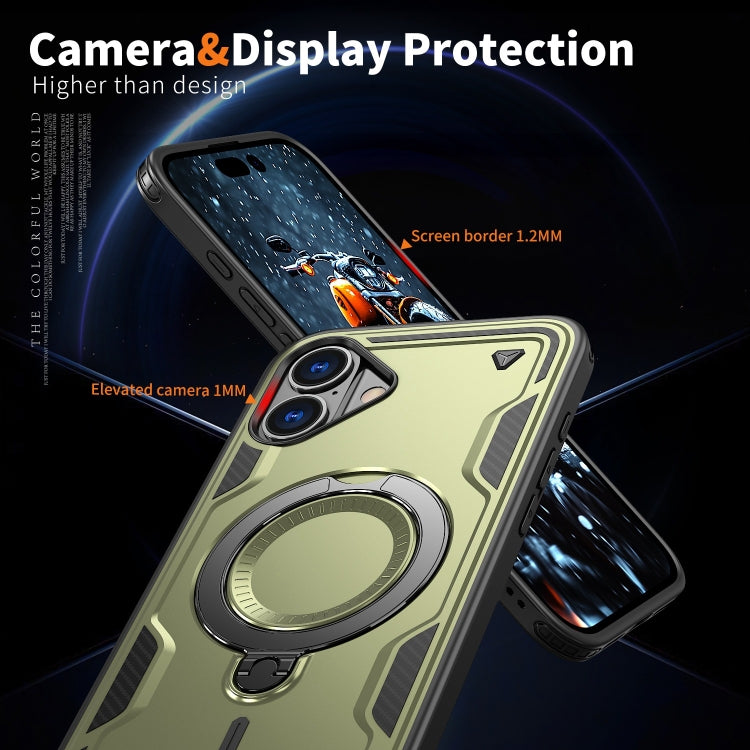 For iPhone 16 Plus PC Hybrid TPU Armor MagSafe Ring Holder Phone Case(Olive Green) by buy2fix