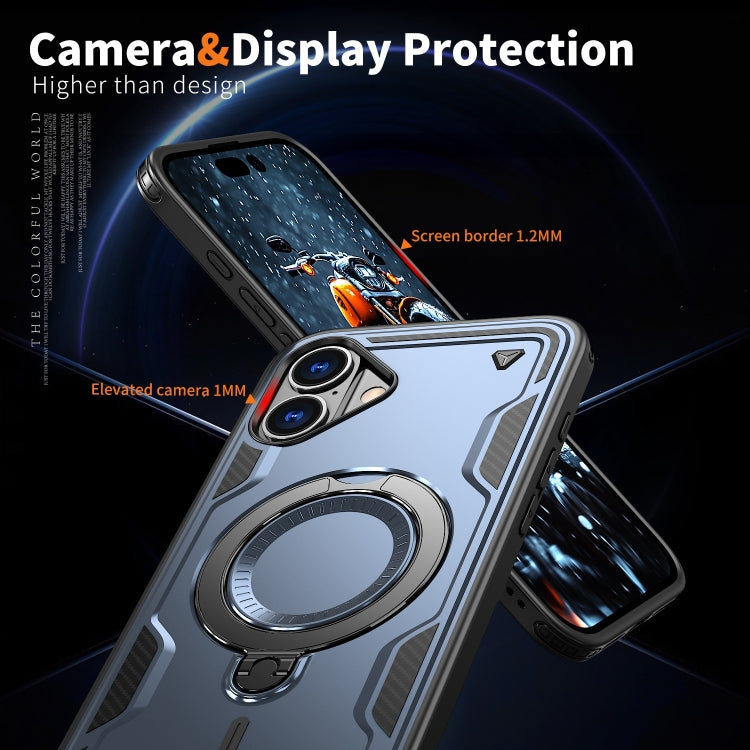 For iPhone 16 Plus PC Hybrid TPU Armor MagSafe Ring Holder Phone Case(Blue) by buy2fix