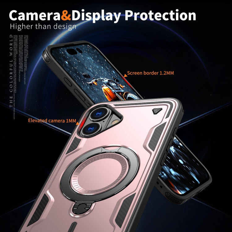 For iPhone 16 Plus PC Hybrid TPU Armor MagSafe Ring Holder Phone Case(Rose Gold) by buy2fix