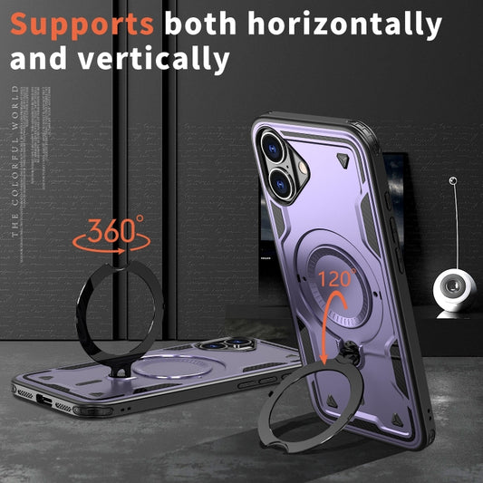 For iPhone 16 Plus PC Hybrid TPU Armor MagSafe Ring Holder Phone Case(Purple) by buy2fix