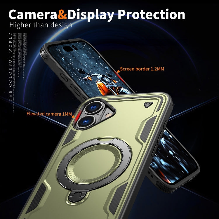 For iPhone 16 PC Hybrid TPU Armor MagSafe Ring Holder Phone Case(Olive Green) by buy2fix