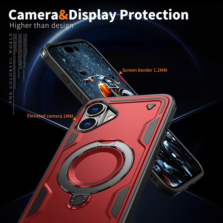 For iPhone 16 PC Hybrid TPU Armor MagSafe Ring Holder Phone Case(Red) by buy2fix