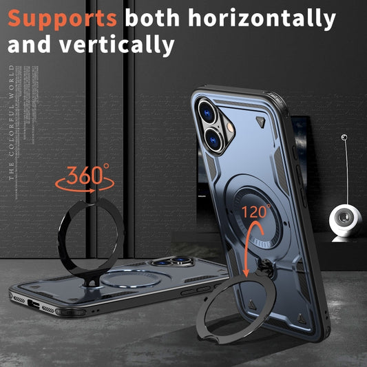 For iPhone 16 PC Hybrid TPU Armor MagSafe Ring Holder Phone Case(Blue) by buy2fix