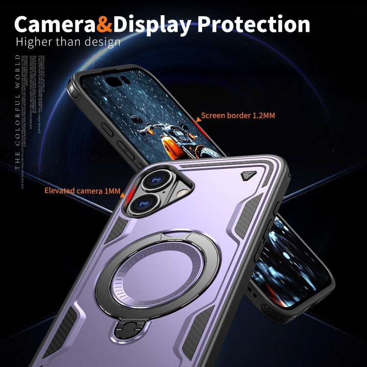 For iPhone 16 PC Hybrid TPU Armor MagSafe Ring Holder Phone Case(Purple) by buy2fix