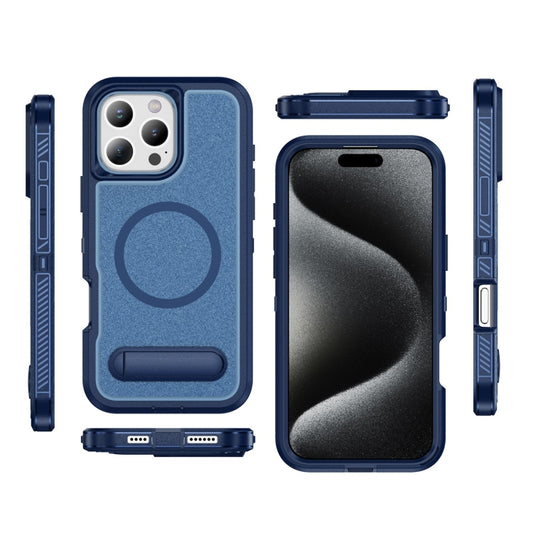 For iPhone 16 Pro Guard MagSafe Holder Matte PC Hybrid TPU Phone Case(Royal Blue) by buy2fix