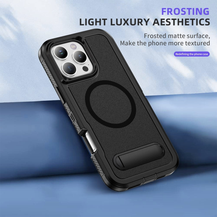 For iPhone 16 Pro Guard MagSafe Holder Matte PC Hybrid TPU Phone Case(Black) by buy2fix