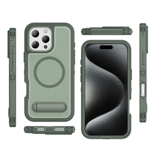 For iPhone 16 Pro Guard MagSafe Holder Matte PC Hybrid TPU Phone Case(Green) by buy2fix