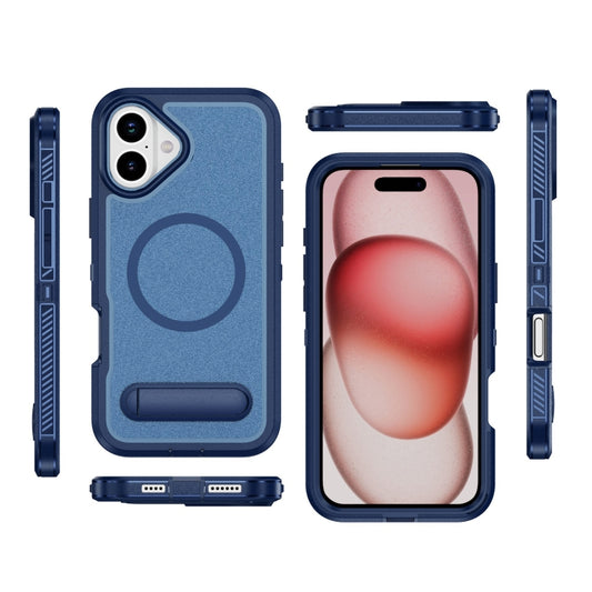 For iPhone 16 Plus Guard MagSafe Holder Matte PC Hybrid TPU Phone Case(Royal Blue) by buy2fix