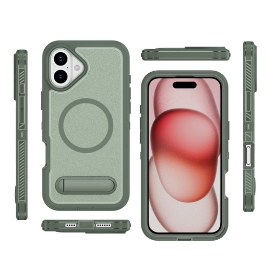 For iPhone 16 Plus Guard MagSafe Holder Matte PC Hybrid TPU Phone Case(Green) by buy2fix