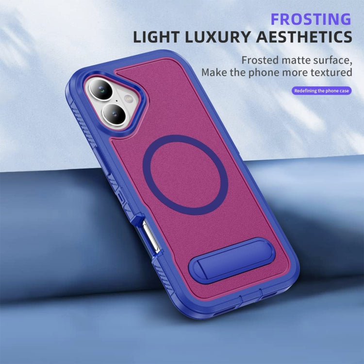 For iPhone 16 Plus Guard MagSafe Holder Matte PC Hybrid TPU Phone Case(Blue Rose Red) by buy2fix