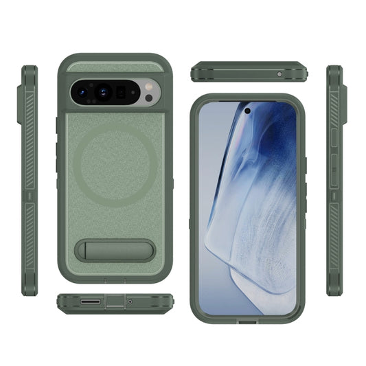 For Google Pixel 9 Pro Guard MagSafe Holder Matte PC Hybrid TPU Phone Case(Green) by buy2fix