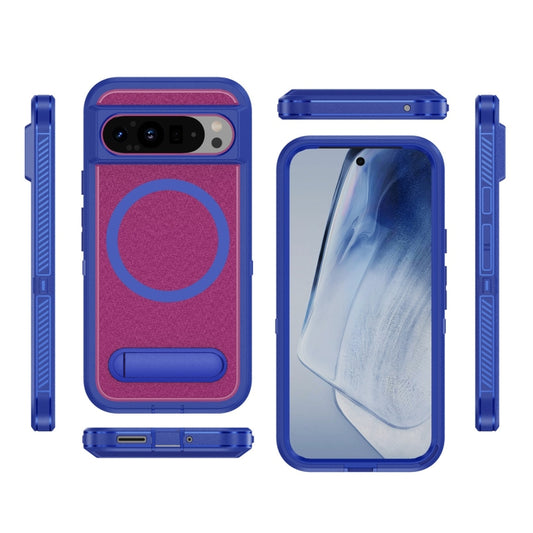 For Google Pixel 9 Pro Guard MagSafe Holder Matte PC Hybrid TPU Phone Case(Blue Rose Red) by buy2fix