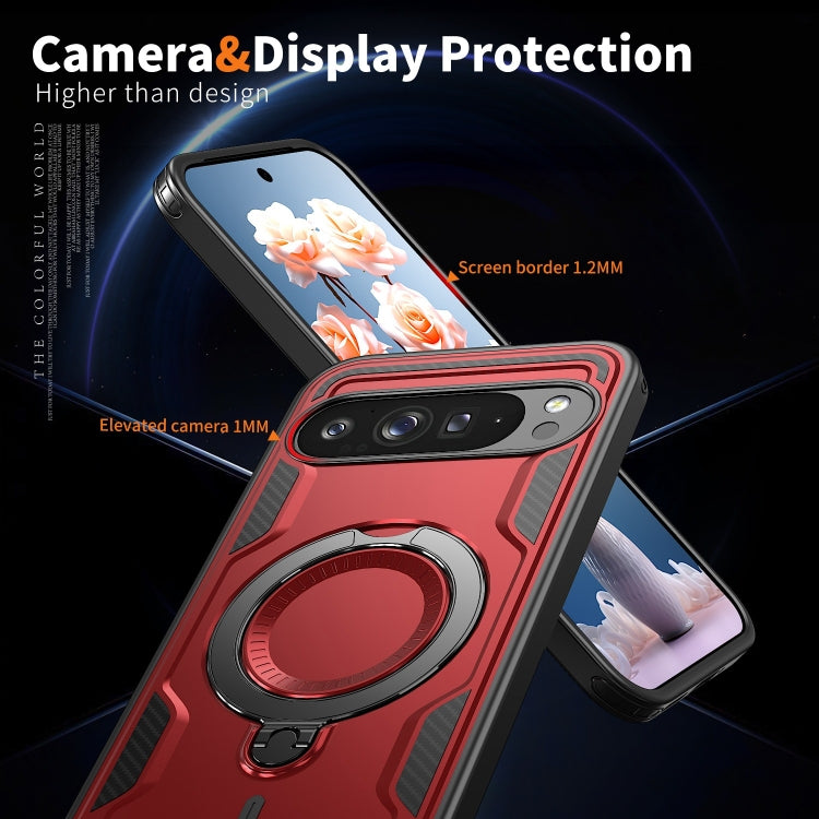 For Google Pixel 9 / 9 Pro PC Hybrid TPU Armor MagSafe Ring Holder Phone Case(Red) by buy2fix