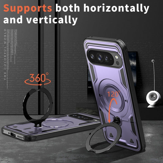 For Google Pixel 9 / 9 Pro PC Hybrid TPU Armor MagSafe Ring Holder Phone Case(Purple) by buy2fix