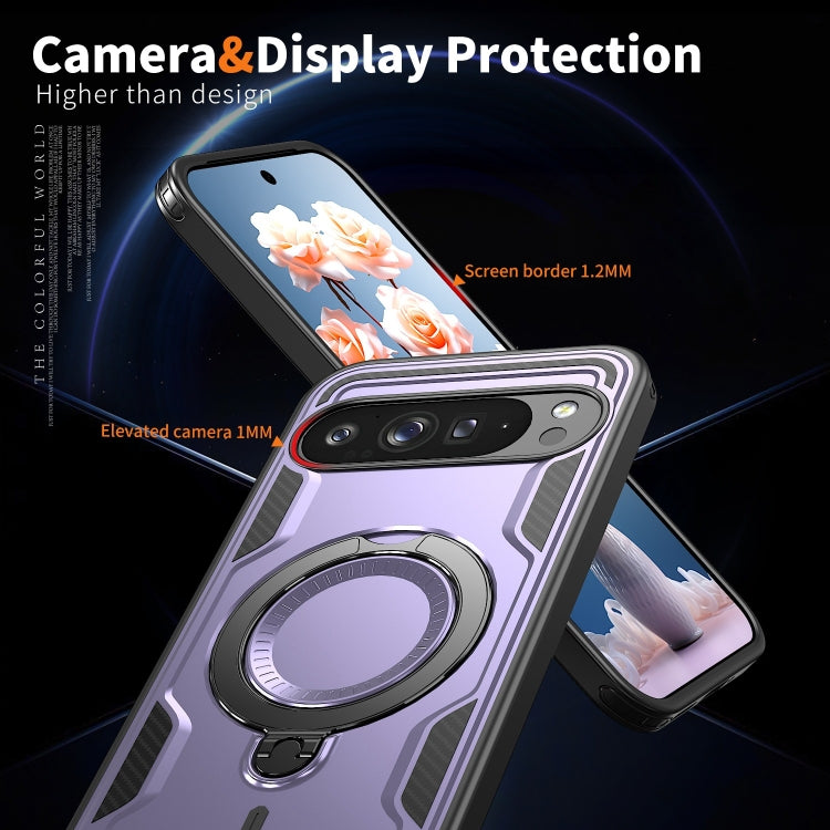 For Google Pixel 9 / 9 Pro PC Hybrid TPU Armor MagSafe Ring Holder Phone Case(Purple) by buy2fix