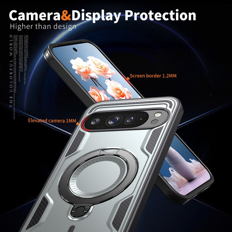 For Google Pixel 9 Pro XL PC Hybrid TPU Armor MagSafe Ring Holder Phone Case(Grey) by buy2fix