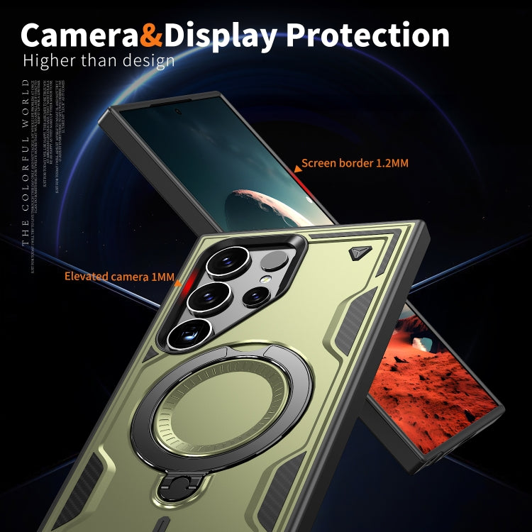 For Samsung Galaxy S25 Ultra 5G PC Hybrid TPU Armor MagSafe Ring Holder Phone Case(Olive Green) by buy2fix