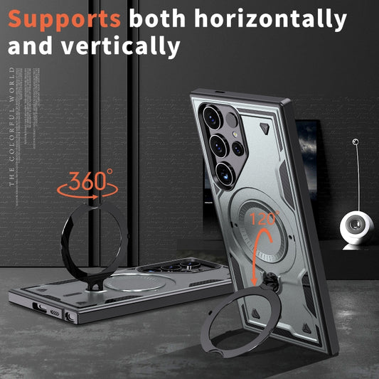 For Samsung Galaxy S25 Ultra 5G PC Hybrid TPU Armor MagSafe Ring Holder Phone Case(Grey) by buy2fix
