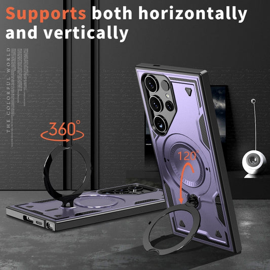 For Samsung Galaxy S25 Ultra 5G PC Hybrid TPU Armor MagSafe Ring Holder Phone Case(Purple) by buy2fix