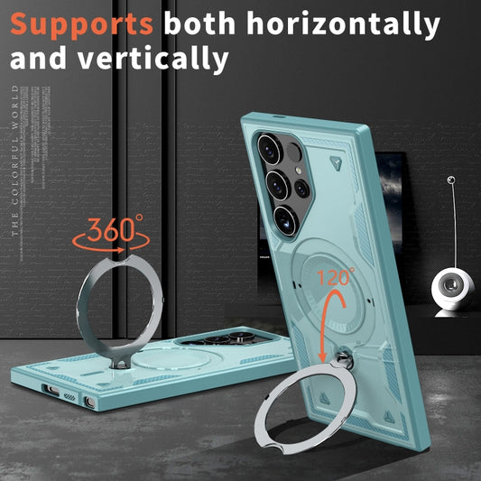 For Samsung Galaxy S25 Ultra 5G PC Hybrid TPU Armor MagSafe Ring Holder Phone Case(Light Blue) by buy2fix