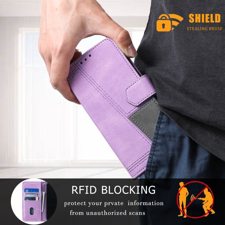 For Samsung Galaxy S25+ 5G TTUDRCH Embossed Line Splicing Leather Phone Case(Purple) by buy2fix