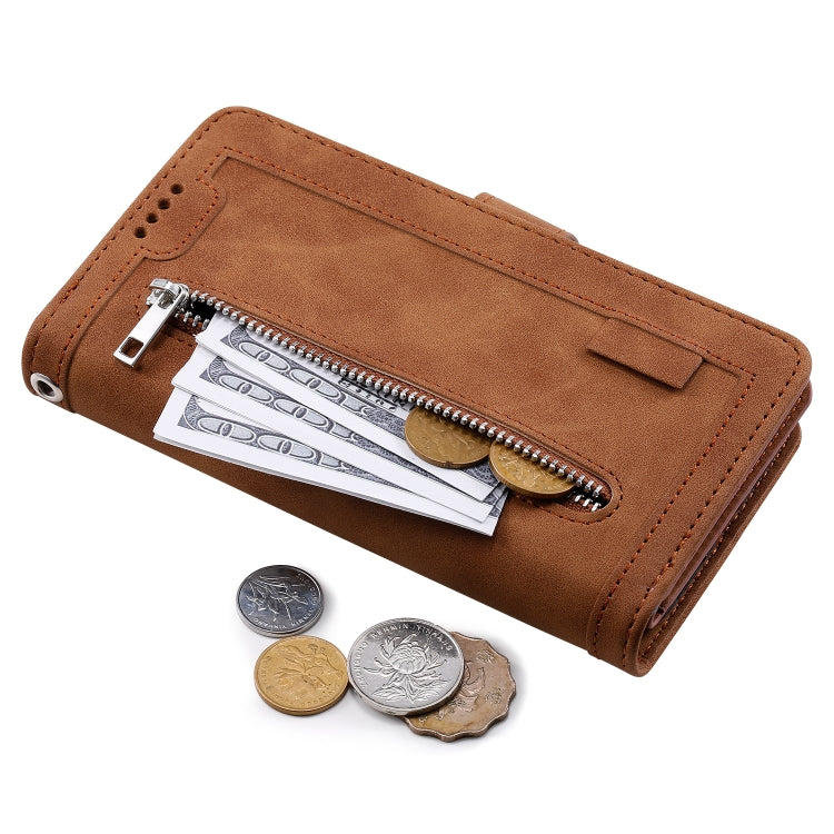 For Samsung Galaxy S25 Ultra 5G Nine Card Zipper Bag Leather Phone Case with Lanyard(Brown) by buy2fix