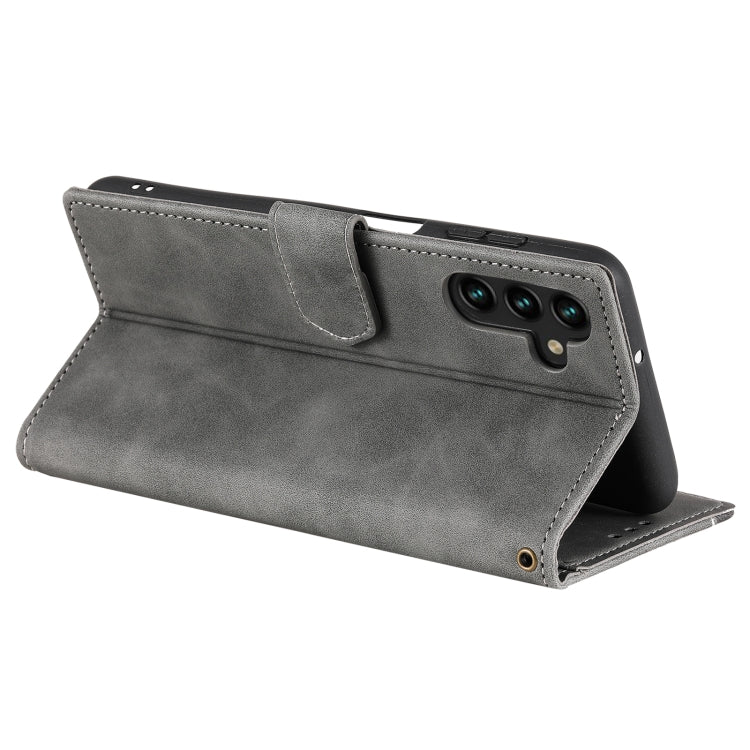 For Samsung Galaxy S25 5G Nail Skin Feel Stitching Calf Texture Leather Phone Case(Grey) by buy2fix