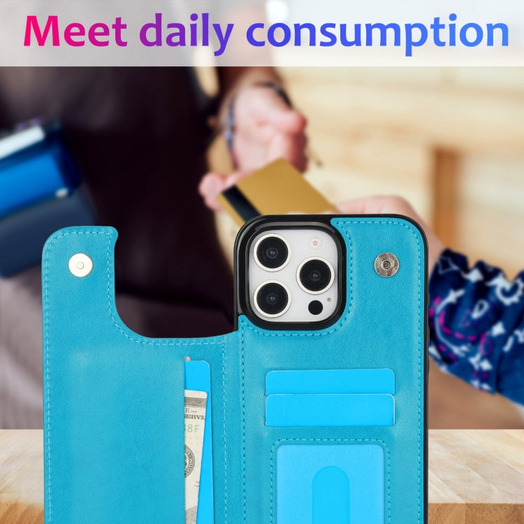 For iPhone 16 Pro Double Buckle Mandala Leather Wallet Back Cover Phone Case(Blue) by buy2fix