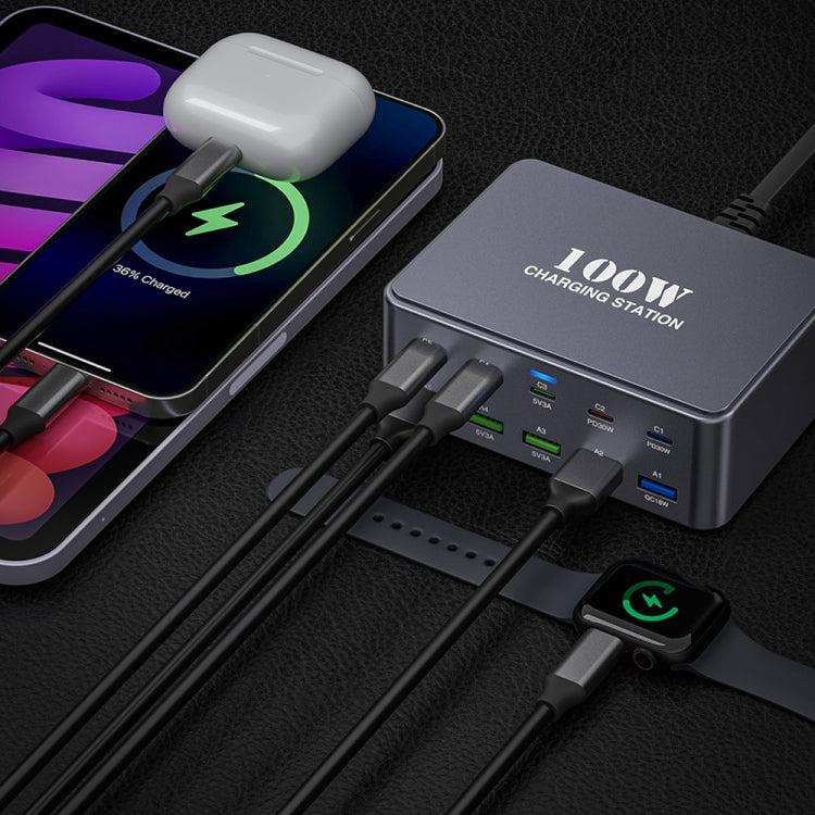 HW33 100W Type-C + USB 10-Port Desktop Fast Charger, Plug Type:UK Plug - Multifunction Charger by buy2fix | Online Shopping UK | buy2fix