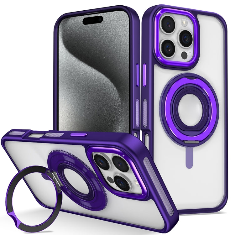 For iPhone 15 Pro Skin Feel Transparent 360 Degree Rotating Silicone Ring Holder Phone Case(Purple) - iPhone 15 Pro Cases by buy2fix | Online Shopping UK | buy2fix